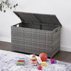 Wicker Storage Trunk, 30 x 17 x 18 inches, 160L, Handwoven Wicker Chest with Stay-Open Lid, Supports 200 lbs, Grey