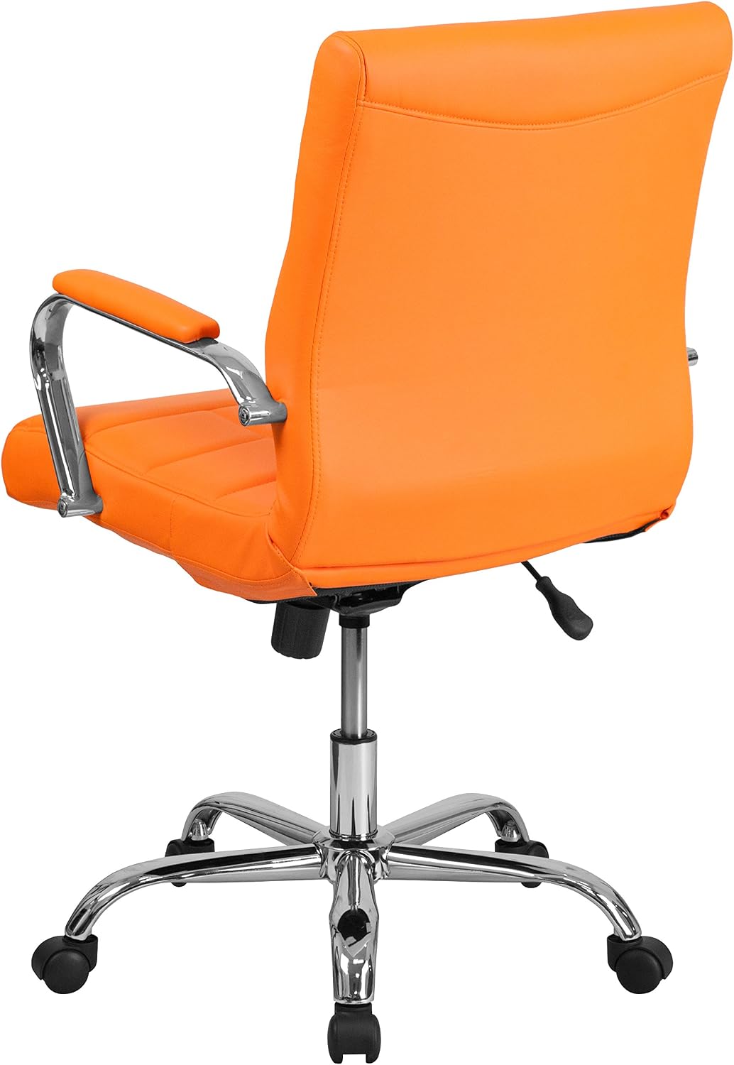 EMMA + OLIVER Mid-Back Orange Vinyl Executive Swivel Office Chair with Chrome Base and Arms