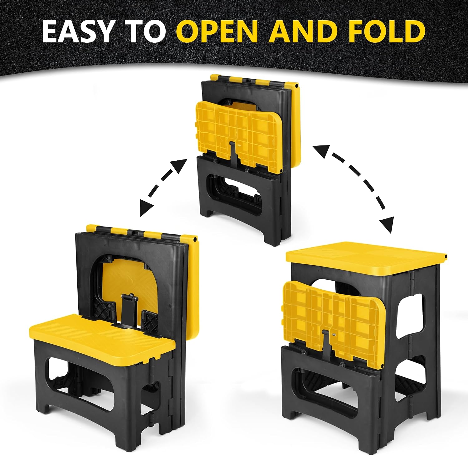 2 Step Folding Stool 250 lb Capacity Non Slip Foldable Step Stool 8 and 17 Inch Heavy Duty Portable Foot Stool for Kitchen Bathroom RV Yellow