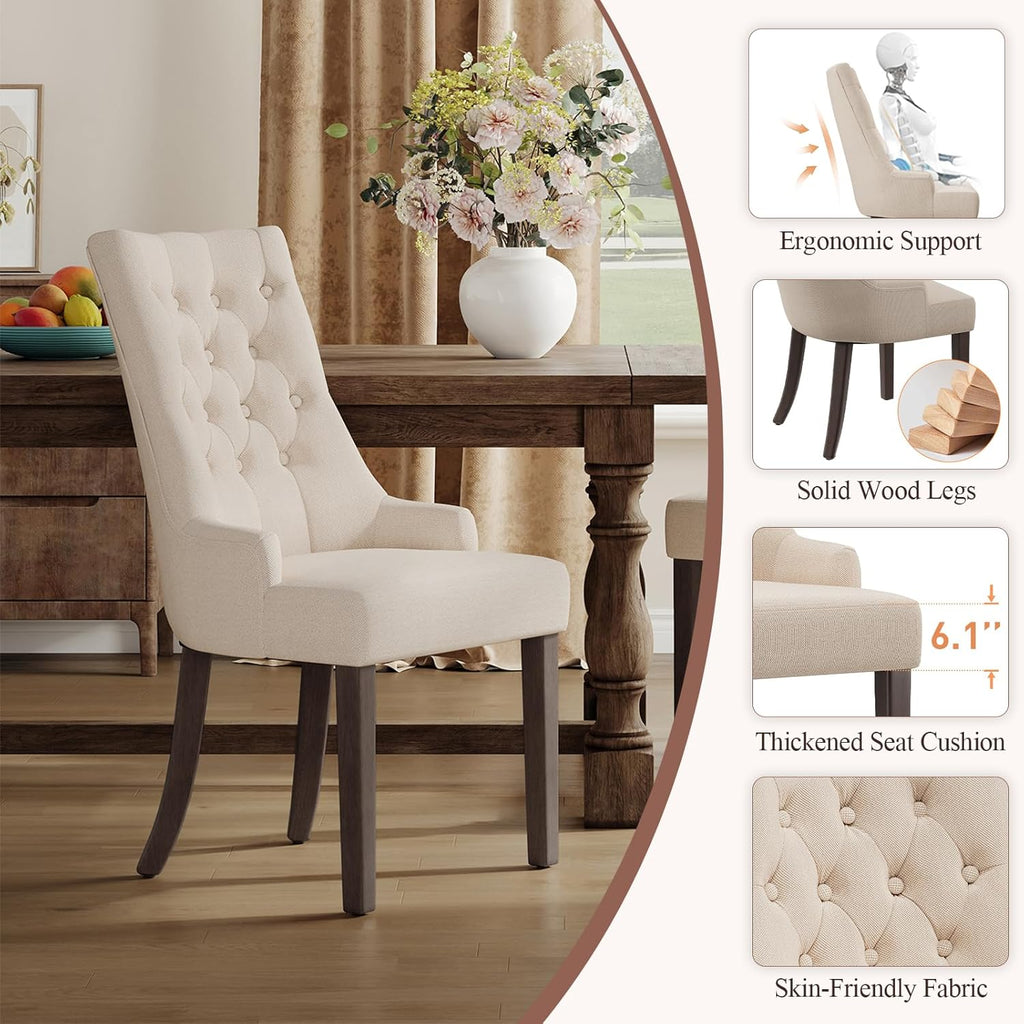 COLAMY Wingback Upholstered Dining Chairs Set of 4, Fabric Side Dining Room Chairs with Tufted Button, Living Room Chairs for Home Kitchen Resturant- Beige