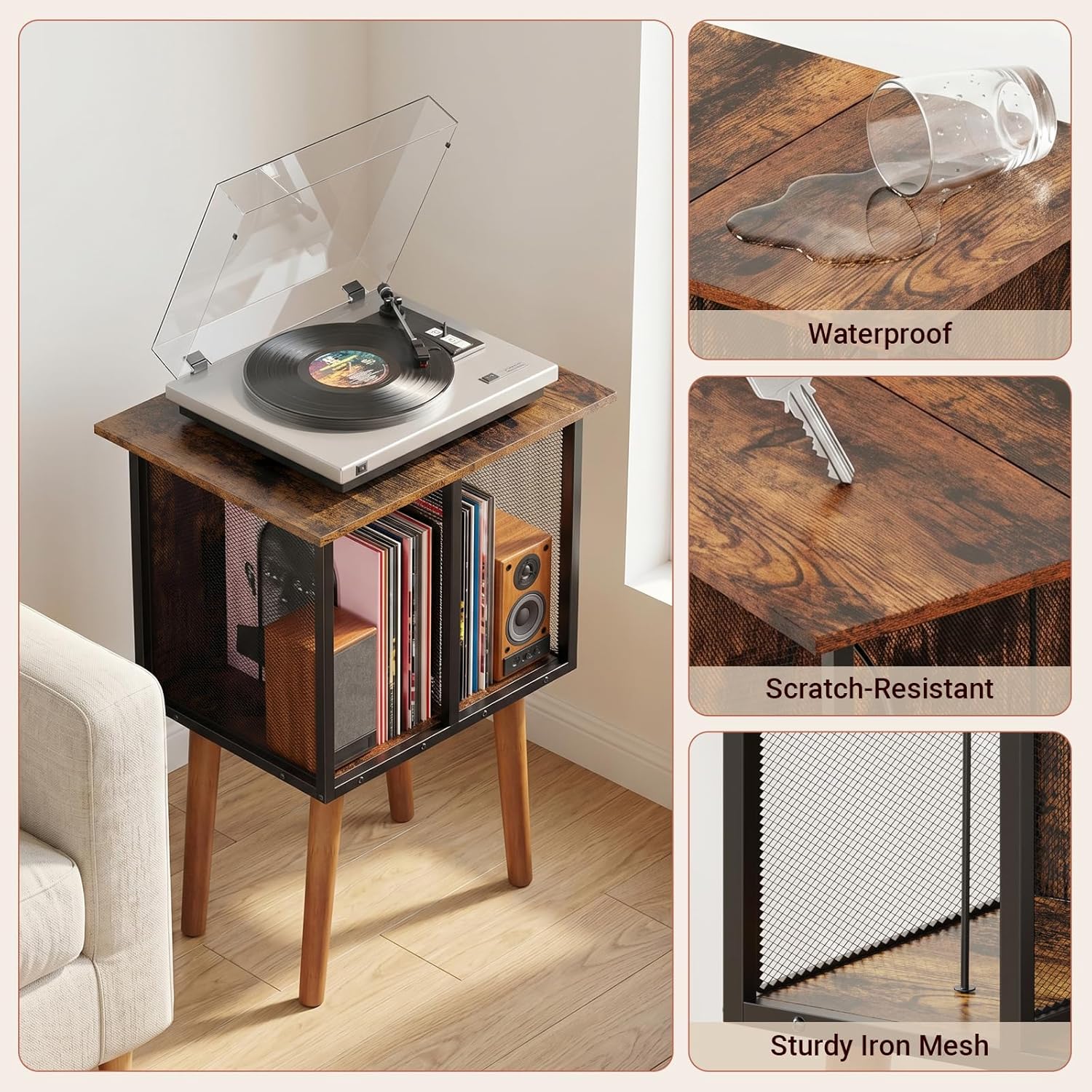 Record Player Stand, Vinyl Record Storage, Mid-Century Modern Record Holder Record Table, Vintage Vinyl Records Shelf Unit, Small Vinyls Organizer Records Cabinet, Album Storage for Vinyl Records