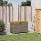 Gecheer Garden Storage Box, Poly Rattan Bench with Acacia Wood Top, 80x40x48 cm Outdoor Storage Seat for Patio Garden
