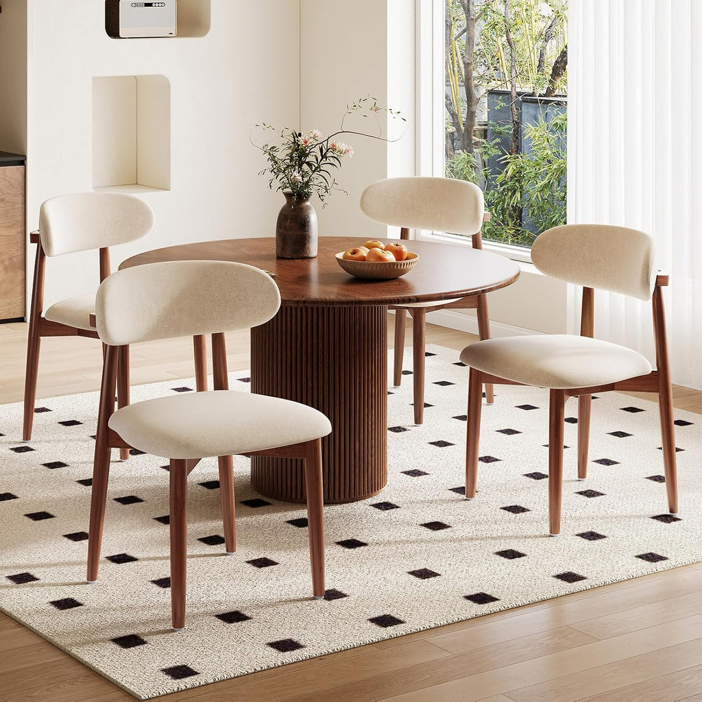 Modern Wooden Dining Chairs Set of 1, Fabric Upholstery Kitchen Chairs Farmhouse Dining Room Side Chairs for Restaurants, Cafes, Patio, Easy Assembly, Beige