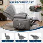 Garvee Oversized Swivel Rocker Recliner Chair - Heat and Massage, Leather Manual Recliner for Adults, Lazy Chair with Cup Holders, Comfort Arms and Back Single Sofa for Living Room