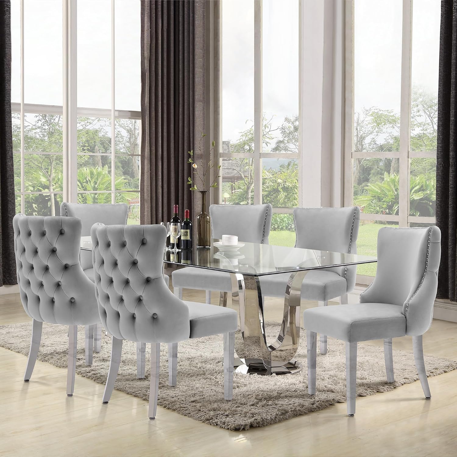 Velvet Dining Chairs Set of 4, Upholstered Tufted Backrest Sillas de Comedor, Luxurious Dining Chairs with Stainless Steel Legs, Modern Seating for Kitchen, Bedroom & Living Room