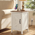 VASAGLE LIRY Collection - End Table with Charging Station, Side Table with Storage Cabinet, Night Stand for Living Room, Bedroom, Home Office, Rustic White and Honey Brown ULET131W101S