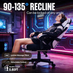 Dowinx Gaming Chair with Pocket Spring Cushion, Massage Lumbar Pillow & Footrest, Wide Seat with Padded Armrests, Breathable Fabric, Reclining Computer Chair for Home Office-Black and Gray