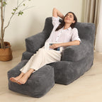 MOMCAYWEX Comfy Gaint Bean Bag Chair with Ottoman, Huge Bean Bag Armchair for Adults and Teens, Dark Grey
