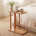COSTWAY Solid Teak C-Shaped Side Table, Natural Slim 2-Tier End Table with Thick Top & Stable Base, Space-Saving Couch Table for Living Room Bedroom Small Spaces (1)