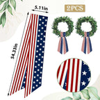 2pcs Patriotic Wreath Sash for Front Door Red White Stripe Wreath Satin Sash Star Garland Ribbon Accessories for Wreath Yard Doorway Indoor Outdoor Bow Bridal Shower Home Decor,5.1 x 54.3
