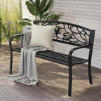 Outvita Outdoor Bench, 50" Iron Steel Frame Garden Bench with Magpie Pattern and Plastic Backrest Armrests, Patio Bench for Garden Park Yard Front Porch Patio, Black