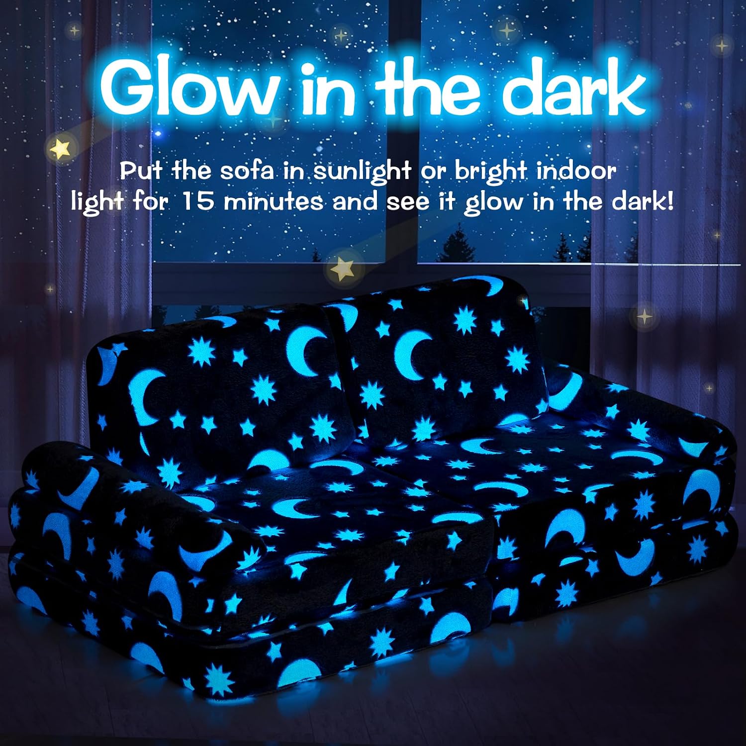 IFNOW Star Modular Kids Play Couch for Toddlers 1-3, Convertible & Washable Toddler Foam Couch for Playroom & Living Room, Glow-in-the-Dark, Apartment Friendly CPC Certified Building Fort Play Couch