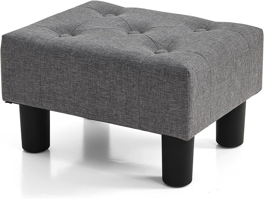 BRIAN & DANY Small Foot Stool, Linen Foot Stools with Legs, Stable Small Footstool for Living Room, Grey
