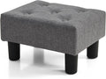 BRIAN & DANY Small Foot Stool, Linen Foot Stools with Legs, Stable Small Footstool for Living Room, Grey