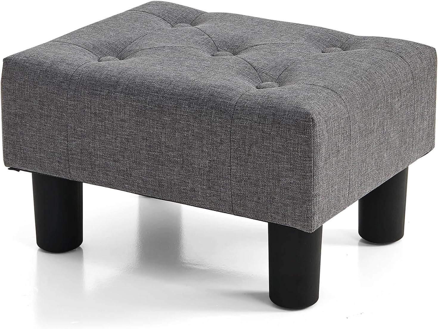 BRIAN & DANY Small Foot Stool, Linen Foot Stools with Legs, Stable Small Footstool for Living Room, Grey