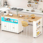 84’’ Rolling Kitchen Island with Swivel Table, Kitchen Cart with LED Lights, Power Outlet, Movable Storage Cabinet with Side Tabletop on Wheels, for Kitchen, Living Room, Home Bar, White