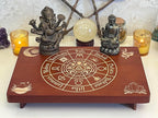 Altar Table, Meditation Table, Small Altar Table, Wooden Witch Altar, Wiccan Alter Table, Buddhist Shrine, Engraved Wheel of The Year on Table Top, 12 × 8 inches