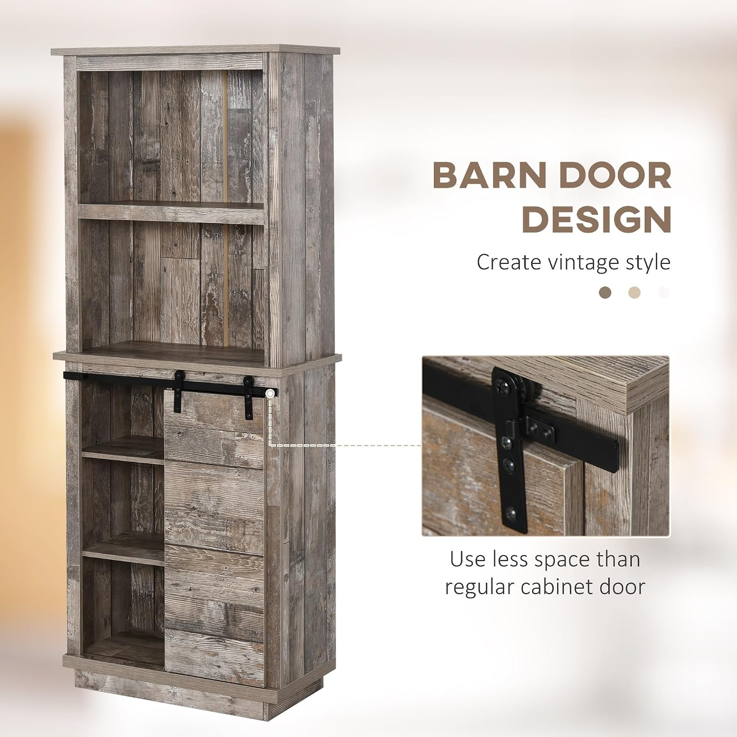 Freestanding Rustic Kitchen Buffet Cabinet, Pantry Storage Cabinet with Sliding Barn Door, Adjustable Shelf, Vintage Wood,for Kitchen