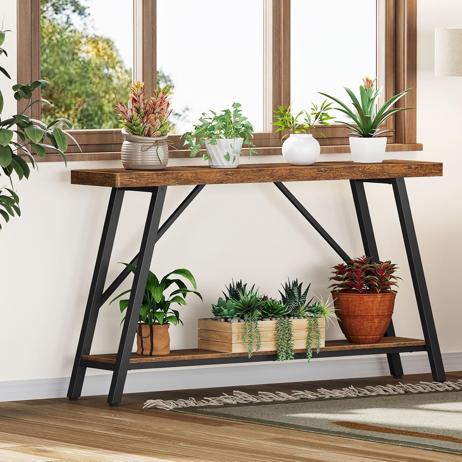 Snughome Entryway Table, 47.2" Long Console Table with 2 Tier Storage Shelf, Sofa Table Behind Couch, Extra Large Entry Table for Entryway,Living Room,Hallway, Foyer, Supports 220 LBS, Rustic Brown