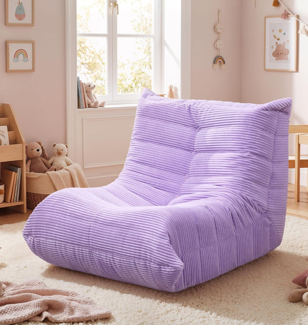 Hobestluk Large Bean Bag Chair for Teens Beanbag Couch with Spacious Design | Toddler Bean Bag Chair, Memory Foam Filler, Corduroy Cover, Ergonomic Design, For Reading, Gaming, Lounging, Large, Purple