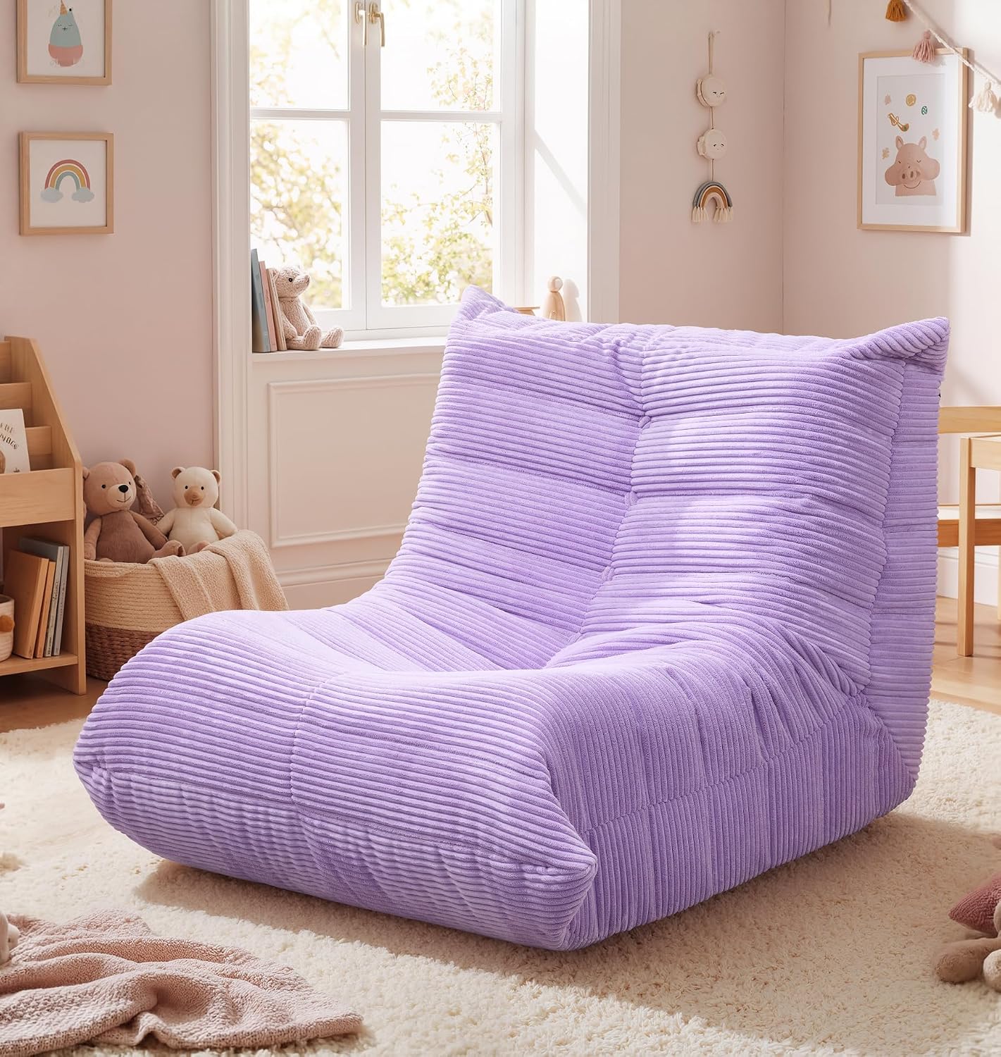 Hobestluk Large Bean Bag Chair for Teens Beanbag Couch with Spacious Design | Toddler Bean Bag Chair, Memory Foam Filler, Corduroy Cover, Ergonomic Design, For Reading, Gaming, Lounging, Large, Purple