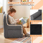 Costzon Kids Sofa, Comfy Bear Toddler Foam Couch with Soft Fleece Fabric Cover, Kids Furniture for Playroom, Children Reading Armchair for Boys & Girls Aged 3+ (["Teddy Fleece],Grey)