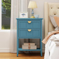 22" Blue Nightstand with 2 Storage Drawers Bedside Table with Open Shelf Modern Wood End Table for Bedroom Room Gold Handles