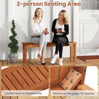 Tangkula Outdoor Wood Bench, 2-Person Backless Patio Garden Bench with Slatted Seat, Front Porch Dining Seating Furniture for Deck, Yard and Park (1)