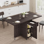 Jocoevol Folding Dining Table for Small Spaces, Space Saving Foldable Kitchen Table with Drawer & 2-Tier Storage Shelf, Rolling Expandable Dining Table with Wheels, Farmhouse, Dark Walnut