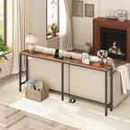 MAHANCRIS 70.9'' Console Table with Power Outlet, Narrow Sofa Table with Charging Station, Skinny Behind Couch Table for Entryway, Hallway, Foyer, Living Room, Rustic Brown CTHR18E01Z1