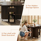 Jocoevol Space Saving Folding Dining Table for 4, Foldable Dining Table with Drawer and Storage Shelf, 6 Wheels Drop Leaf Kitchen Dining Room Table for Small Space (Walnut, 47.2" x 23.6" x 29.9")