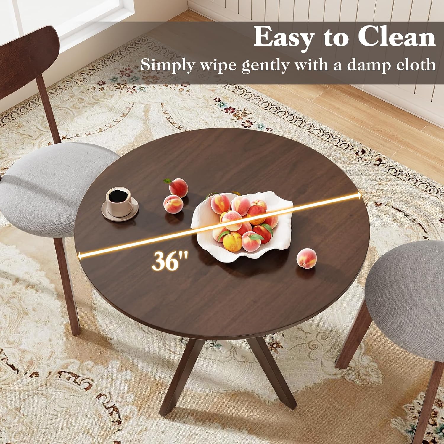 ERGOMASTER 5-Piece Dining Table Set for 4, 36" Kitchen Round Table with 4 Chairs, Rubber Wood Legs, Brown