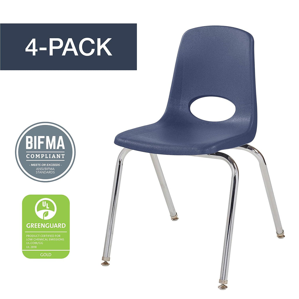 Factory Direct Partners 10384-NV 18"" School Stack Chair, Stacking Student Seat & 10368-NV 16"" School Stack Chair, Stacking Student Seat, Navy
