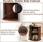 wanan Round Fluted End Table Set of 2, Tall Side Table with Sliding Tambour Door and Adjustable Storage Shelf, Modern Bedside Table, Nightstand for Living Room, Bedroom (Walnut)