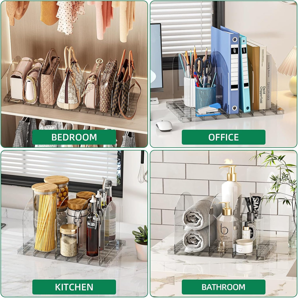 JOYZAN Purse Organizer for Closet, Adjustable Shelf Dividers for Closet Organizer Clear Acrylic Closet Purse Organizer Detachable Handbag Storage Separator Dividers for Home, Office - 4 Pack