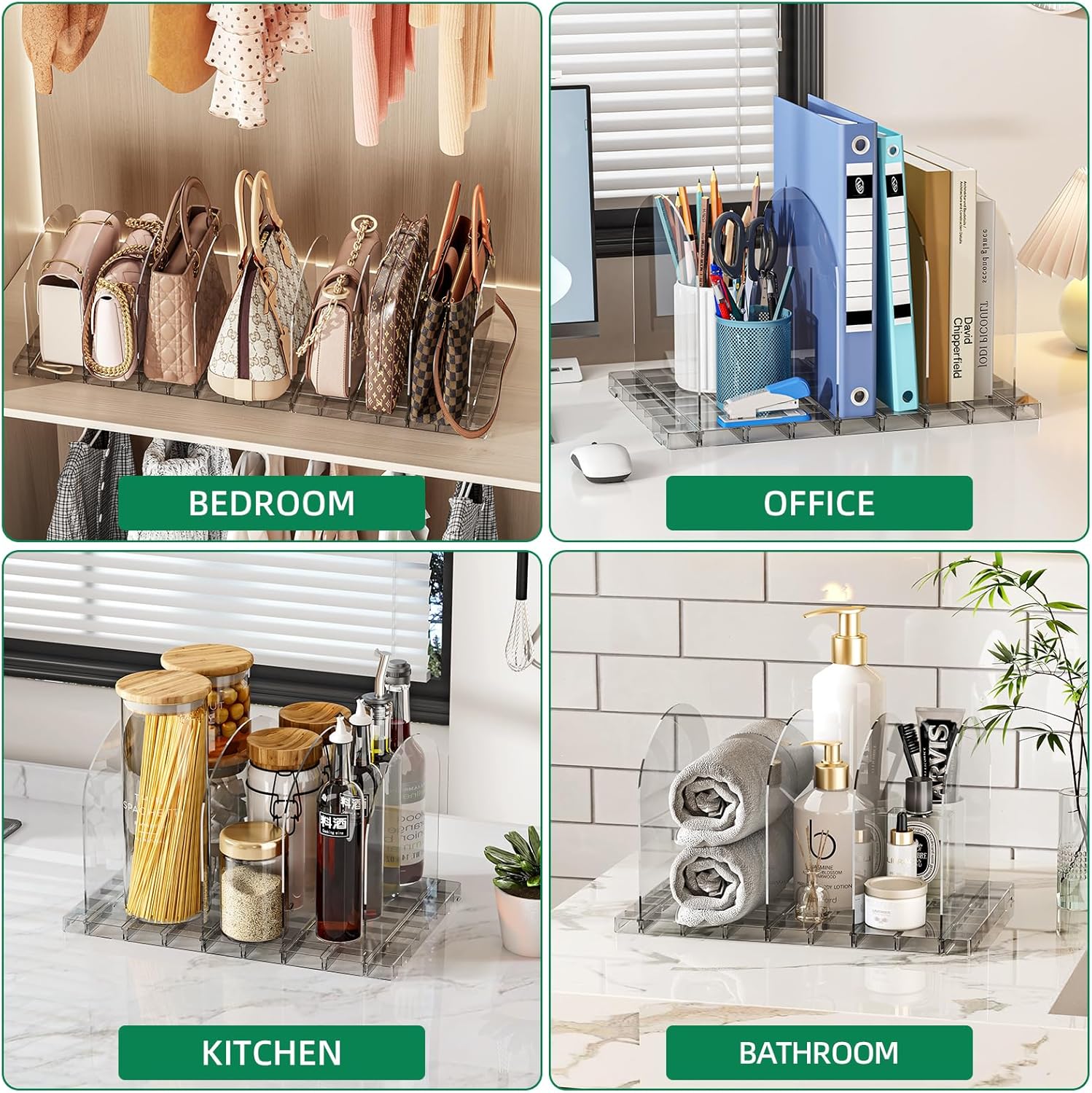 JOYZAN Purse Organizer for Closet, Adjustable Shelf Dividers for Closet Organizer Clear Acrylic Closet Purse Organizer Detachable Handbag Storage Separator Dividers for Home, Office - 4 Pack