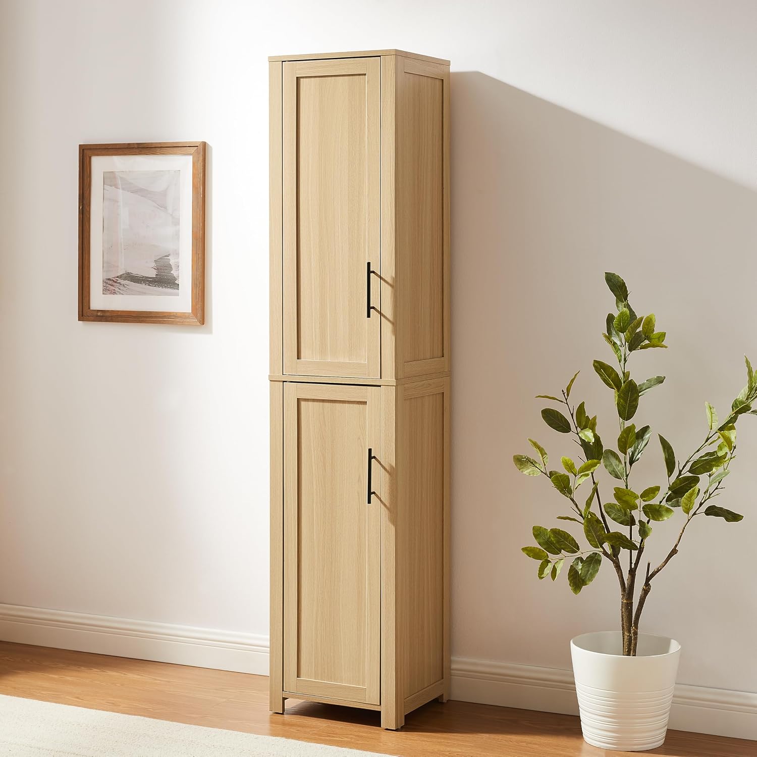 Crosley Furniture Savannah Linen Storage Cabinet, Laundry Room, Bathroom Organizer with Shelves, Natural