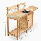 Outdoor Wooden Potting Bench with Sink, Sliding Tabletop & Removable Tray, Large Storage Cabinet + Bottom Shelf, Natural Wood Garden Workstation for Patio & Lawn
