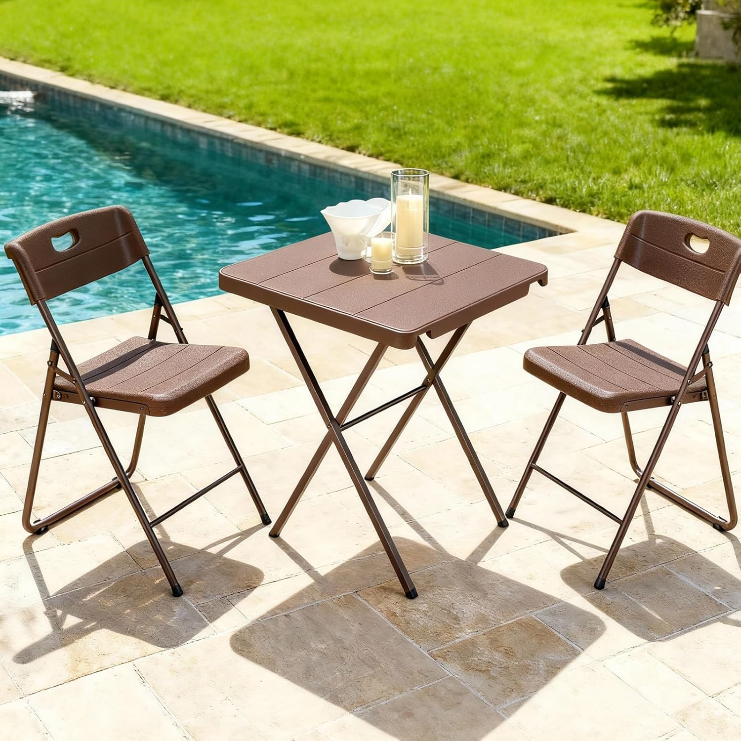 Folding Table, Portable Square Foldable Table No Assembly, Heavy Duty Steel Frame Indoor Outdoor Camping Patio Table with 400 LBS Capacity, Picnic Card Table for Backyard, RV, Small Spaces