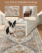 Madane Runner Rug 2x8, Washable Hallway Runner Rugs, Non-Slip Low-Pile Soft Kitchen Rug Runner Laundry Room Rug, Vintage Throw Entry Foyer Mat for Entrance Living Room (Turmeric/Grey, 2 x 8)