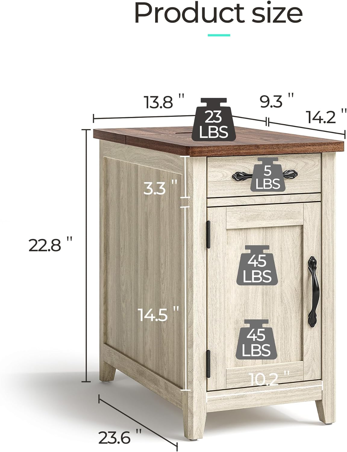 LINSY HOME End Table with Charging Station, Updated Farmhouse Flip Top Sofa Couch Side Table with Cup Holder and Storage Drawer, Wooden Narrow Bedside Nightstand for Living Room, Bedroom, White Oak