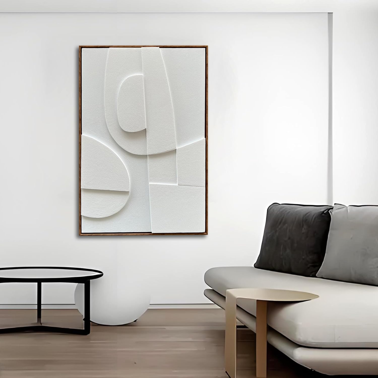 NANKAI Art Hand-Painted Three-Dimensional White Texture Art Modern Minimalist Decorative Oil Painting for Home, Office, Corridor and Wall Decoration 36x24 Inches (with Solid Wood Exterior Frame)