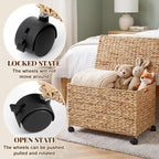 Cinnvoice 17.2 Gallon(65 L) 22×13×14 in Wicker Storage Trunk with Wheels & Lid Heavy Duty Rolling Storage Bench Large Toy Chest Water Hyacinth Woven Blanket Bin for Bedroom, Laundry Room, Natural