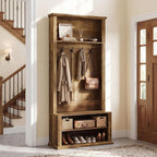 Tribesigns Hall Tree with Bench and Shoe Storage, 70.89" Tall Hall Tree with Coat Hooks, Open Shoe Shelves and Top Display Shelf, Entryway Coat Rack for Mudroom, Hallway, Bedroom, Rustic Brown