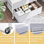 2 Drawer Dresser, 120LBS Fabric Storage Tower, 2 Drawer Storage Cart, Mini Fridge Stand with Storage, Metal Frame Iron Top, 4 Swivel Wheels for Home Kitchen, White