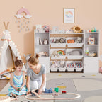 Xilingol Kids Toy Storage Organizer W/8 Removable Toy Bins, 4-Tier Toy Organizers W/6 Storage Cubbies, Kid Bookshelf and Toy Storage for Playroom, Bedroom, Kids Room, Classroom