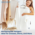 SereneLife Velvet Hangers – 10 Pack, Slim & Space Saving for Closets | Soft velvet grip prevents slipping on silk, satin & knitwear – 360° swivel hook fits all standard closet rods