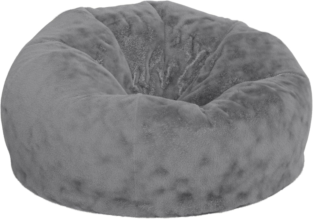 EMMA + OLIVER Denver Oversized Gray Furry Bean Bag Chair for Kids and Adults