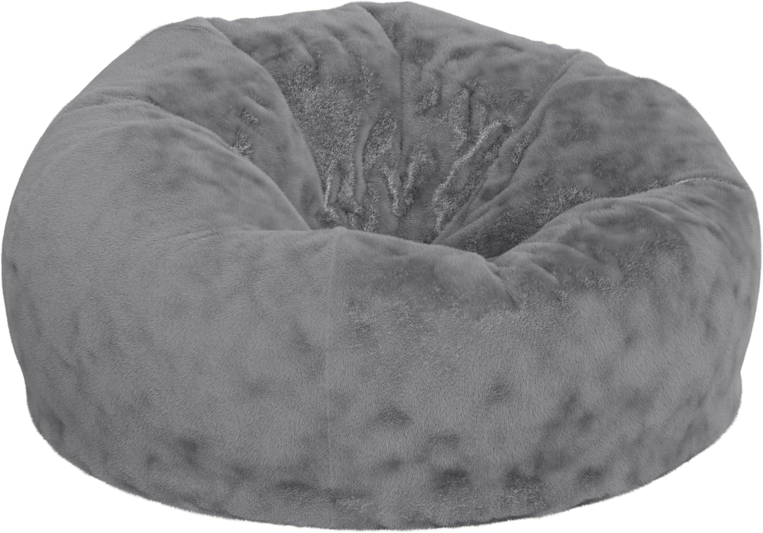 EMMA + OLIVER Denver Oversized Gray Furry Bean Bag Chair for Kids and Adults