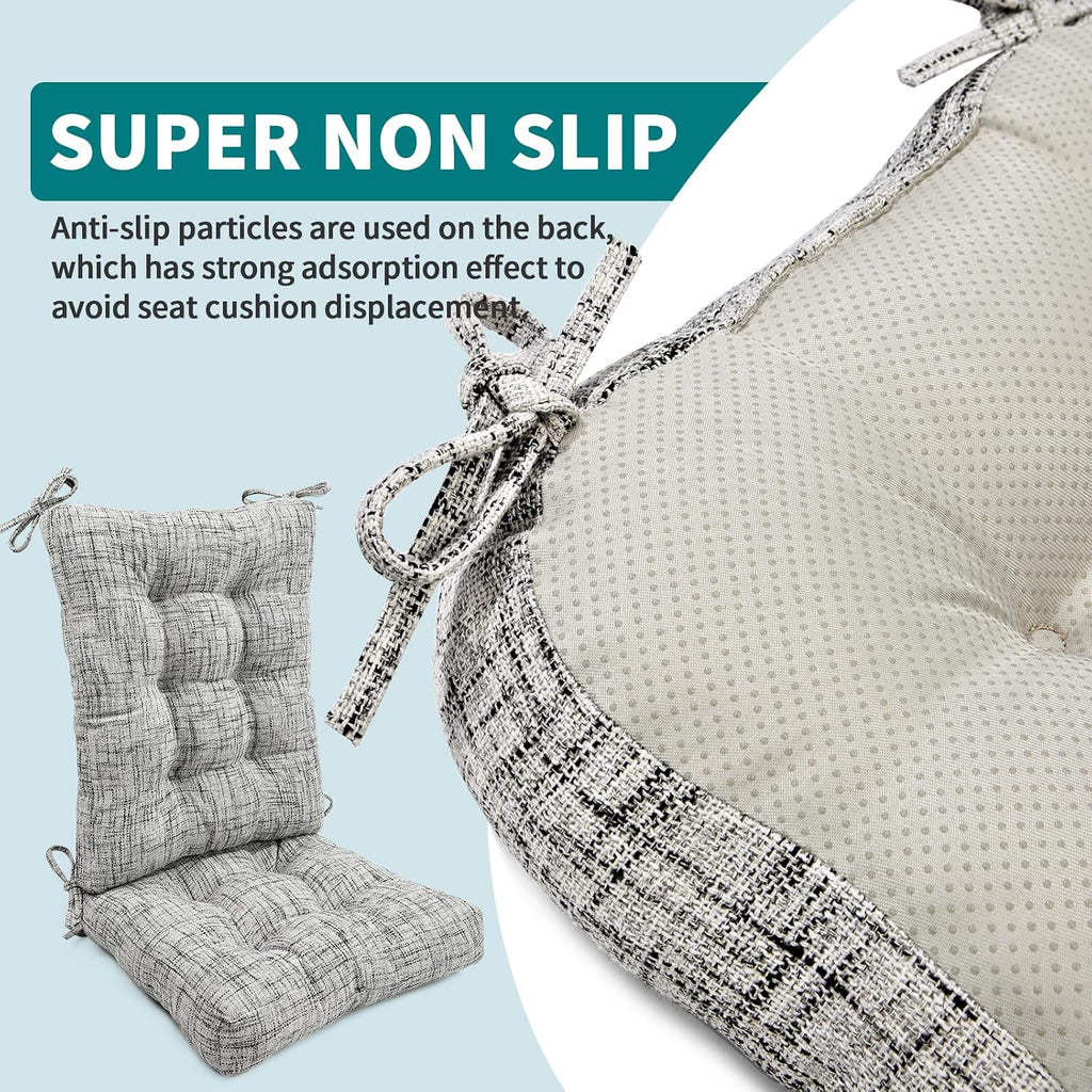 SINOSSO Rocking Chair Cushion Set with Thick Padding, Back Pillow & Seat Cushion with Ties, Modern Interwoven Style Indoor Living Room Rocker Chair Pads for Elderly Sitting, White-Gray